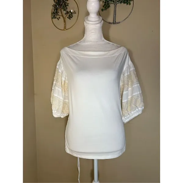 Free People Ivory Rock With It Embroidered Knit Blouse Medium - Image 2