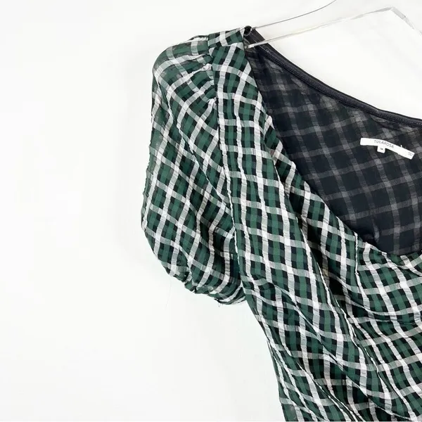 Tularosa One Shoulder Mini Dress Women's Size M‎ Green Plaid Wedding Guest - Image 5