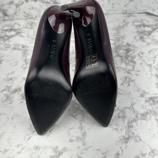 Kenzo Womens LOVE Pumps Heels Size 38 US 7.5 Burgundy Wine Black Statement Shoes - Image 7
