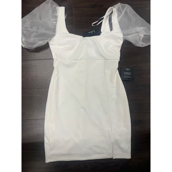 Lulus White Organza Mesh‎ Puff Sleeve Mini Dress Size Medium NWT - Image 2
