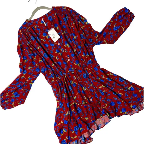 Free People Mini Flower Fields Mini Burgundy Dress S/P - Image 4