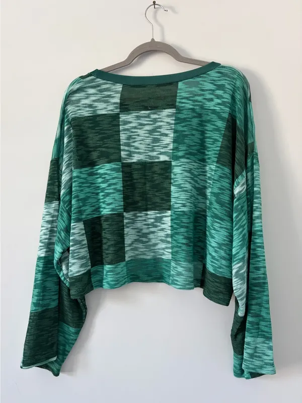 Boys Lie Green Checkered Light Knit Angel Wide Sleeve Cropped Sweater S - Image 5