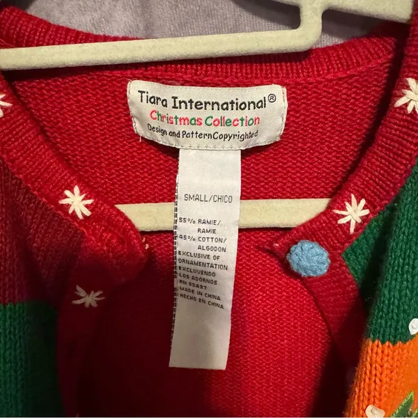 Tiara International Small Red Winter Snowman Cardigan Sweater - Image 2