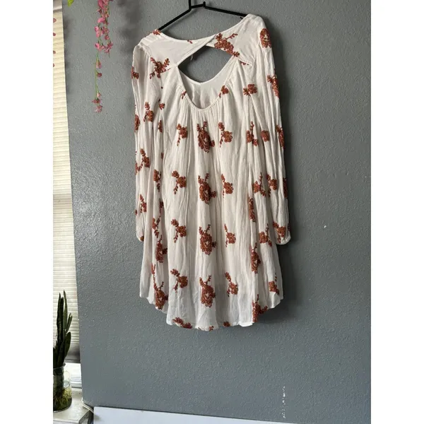 Free People White Rust Embroidered Boho Tunic Mini Dress Size S - Image 5