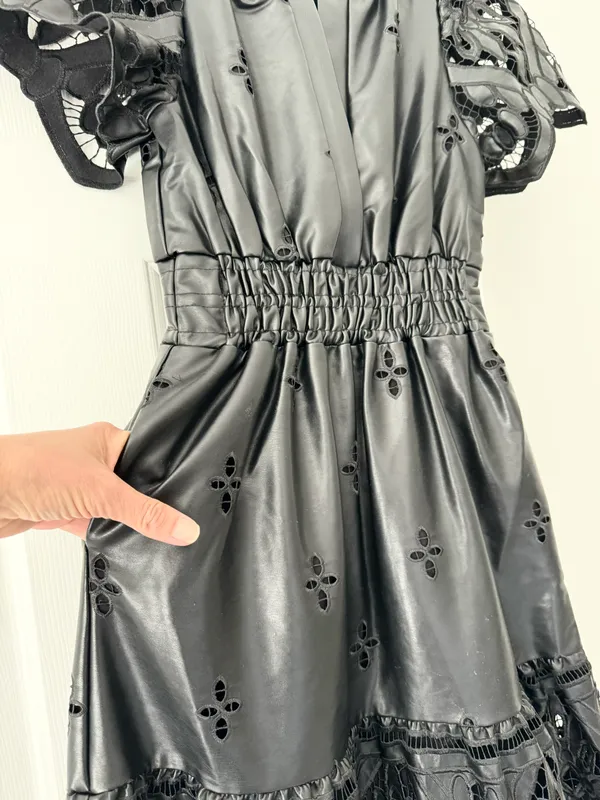 The Somerset Faux Leather Embroidered Cutwork Maxi Dress, Size XXS - Image 10