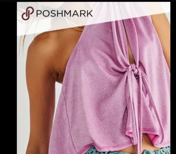 Free People wanna dance convertible Metallic pink purple shoulder tie sleeveless top - Image 6