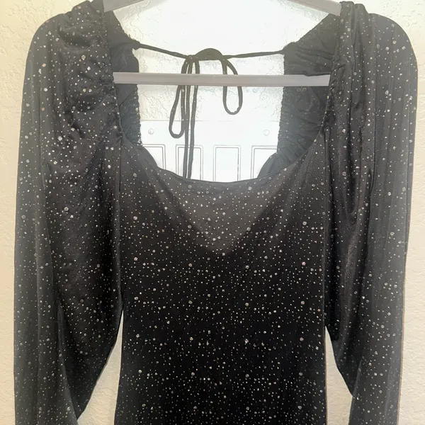 Lucy In The Sky Small Black Sparkle Long Sleeve Ruffle Bodycon Mini Formal Dress - Image 4
