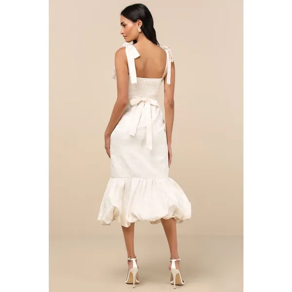 NWT Lulus Silvia Ivory Floral Jacquard Trumpet Midi Dress Banquet Wedding Sz XS - Image 3