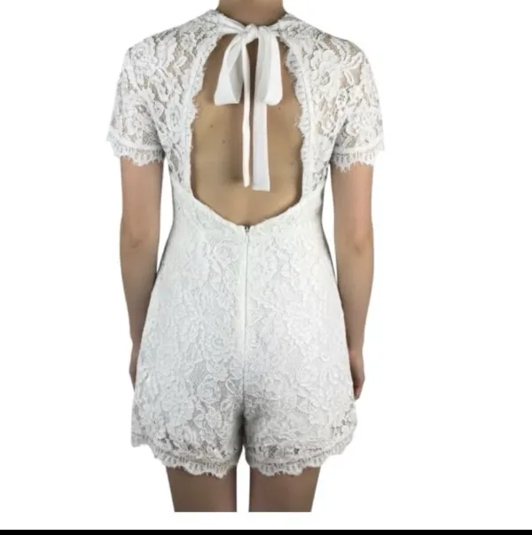 Francesca’s White Lace Romper Shorts Mini Dress Open Back Graduation M Summer - Image 2