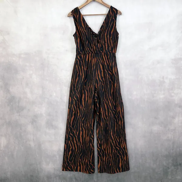Charming Charlie Womens Jumpsuit Size Small Zebra Safari Mobwife‎ Wide Leg Retro - Image 2