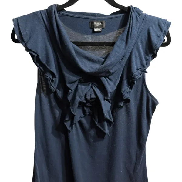 Anthropologie Deletta Womens Ruffle Front Navy‎ Blue Sleeveless Blouse Sz S - Image 5