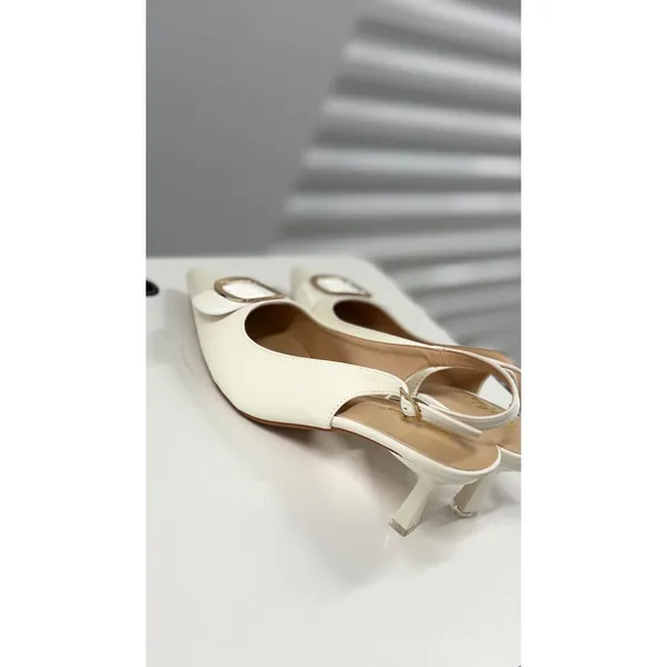 Venus Chan White Slingback Pumps Pointed Toe Gold Buckle Kitten Heels EU44 US 12 - Image 9