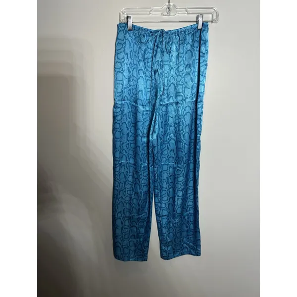 Morgan Taylor Intimates Pajama Set Women’s Small Blue Satin Snakeskin Pants/Tank - Image 5