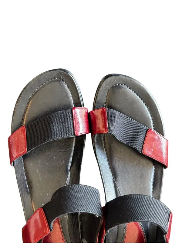 Dansko - Red Patent Leather Black Elastic Wedge Sandals Sz 40 - Image 3