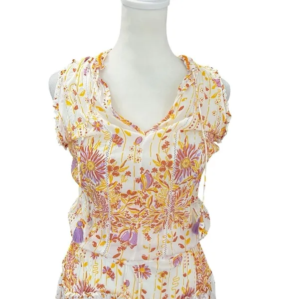 Poupette St Barth Anais Orange Nemesia Floral Mini Dress Resort XS - Image 4