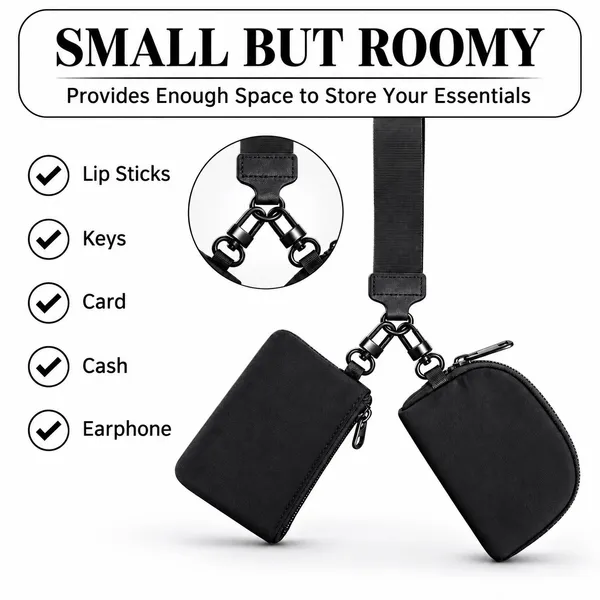 GlowByRose Black Wallet Keychain Set – Black Coin Pouch - Image 2