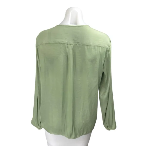 Banana Republic Women's Silky Satin Green Long Sleeve V-Neck Blouse Top Size M - Image 2