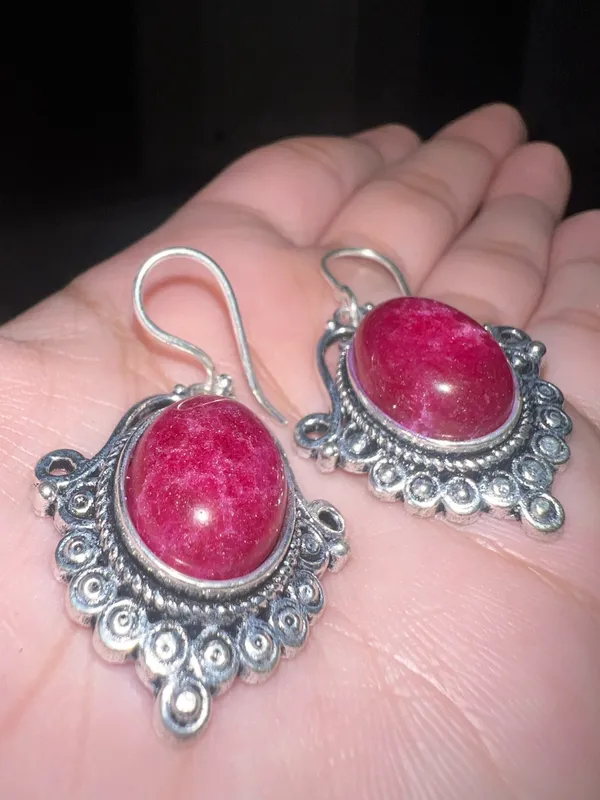 925 pure silver Simulated Ruby Gemstone Handmade Drop Dangle Earrings Jewelry 1.6" - Image 2