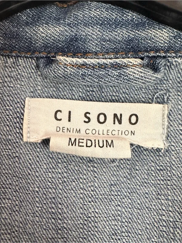 Ci Sono Blue Medium Wash Distressed Boyfriend Oversized Denim Jacket Size M - Image 7