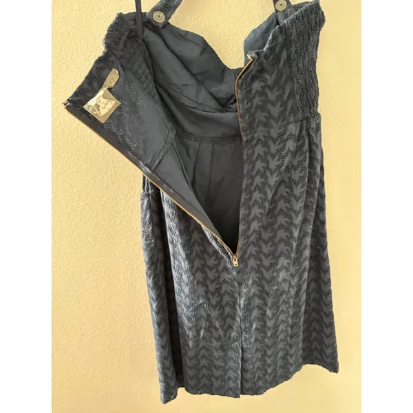 Girl from Savoy Anthropologie Navy Blue‎ Eyelet Halter Dress Pockets Size 4 - Image 6