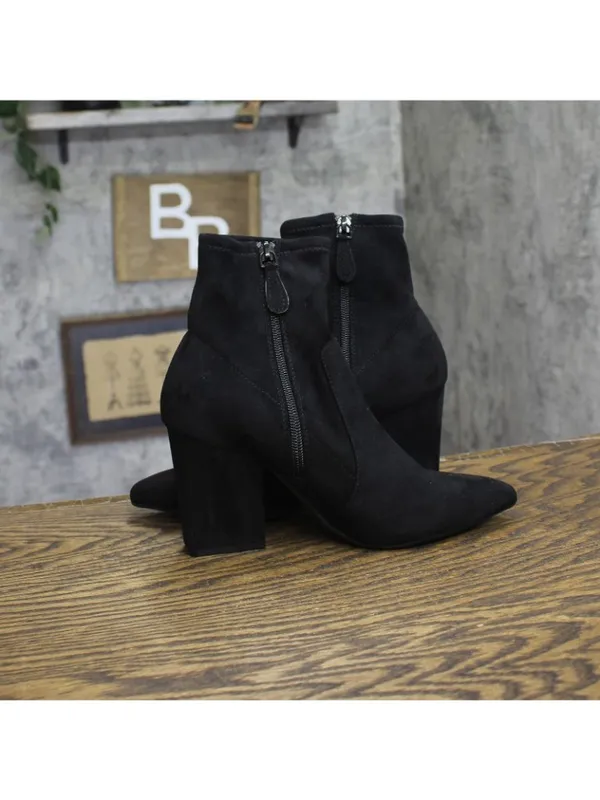 On 34th Zipper Micro Suede Mid-Calf Block Heel Boots 10019653600 Black 6M - Image 7