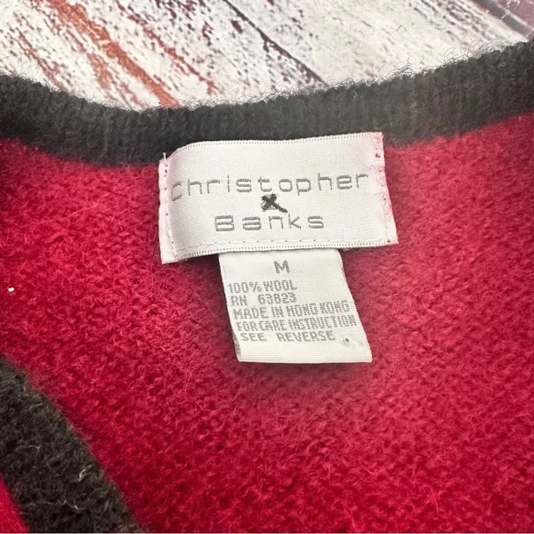 Vintage Christopher & Banks 100% Wool Red/Black Zip Up Vest​​ - Image 5