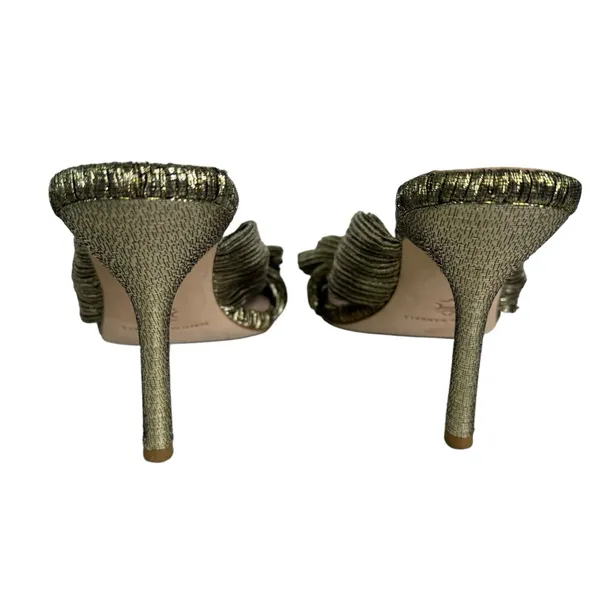 Loeffler Randall Claudia Heels‎ Gold Textured Bow - Image 4