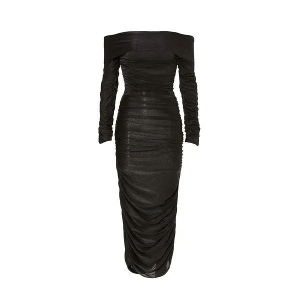Bronx & Banco Amara Black Ruched Long Sleeve Off the Shoulder Midi Dress Size 4 - Image 5