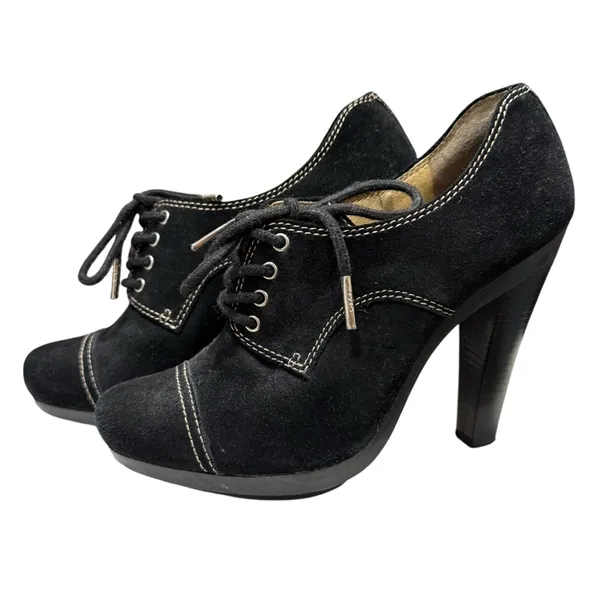 Michael Kors 6M Black Suede Oxford‎ Booties Lace Up Platform Heels Witchy Y2K - Image 2