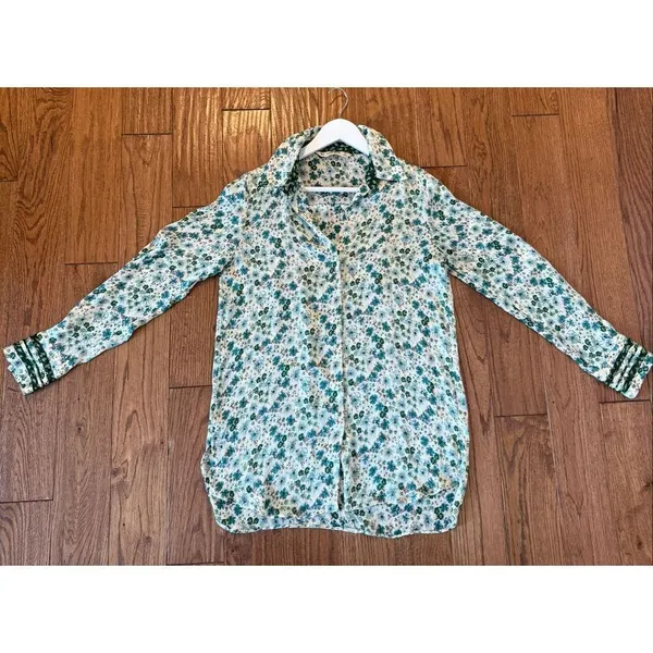 Zara basics floral long sleeve satin BB button down xsmall - Image 5