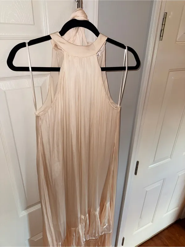 Mable Satin Halter Neck Champagne Color High-Low Dress - Size Medium - Image 3