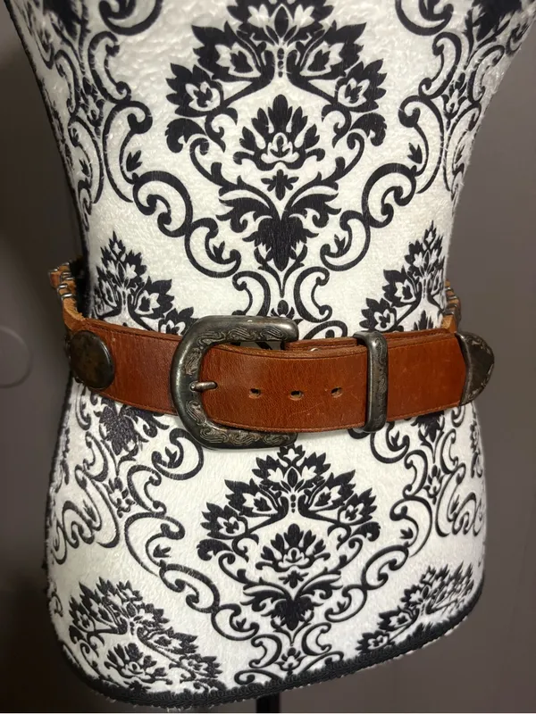 Vintage Western Leather Concho Belt - Image 3
