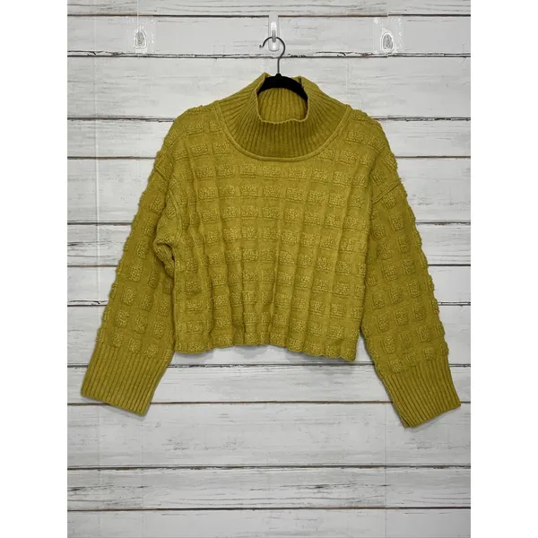 Free People Soul Searcher Cropped Mock Neck Textured Knit Sweater Green XS - Image 2