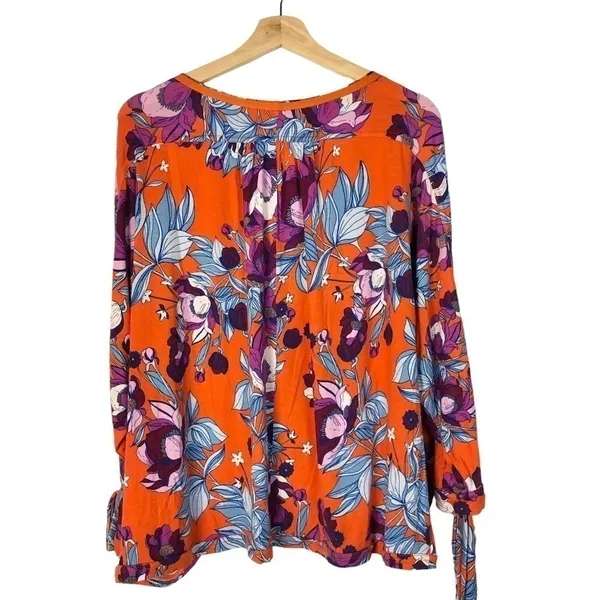 Free People Keepin On‎ Orange & Purple Floral Slouchy Short Sleeve L - Image 3