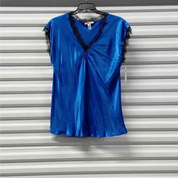 Oscar de la Renta Womens Top Size Large Blue Satin Lace Lounge Romantic Lingerie - Image 2