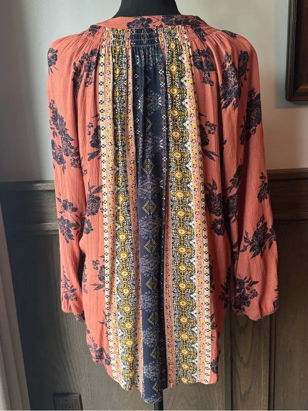 Women’s Coral and Navy Boho Tassel Tie Tunic medium - Image 4