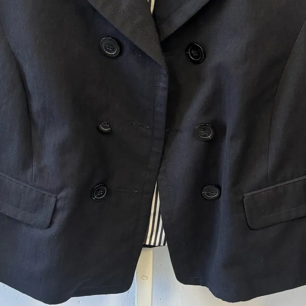 Facconable Linen Cotton Blend Double Breasted Minimalist Women's Blazer Jacket M Black Size M - Image 6