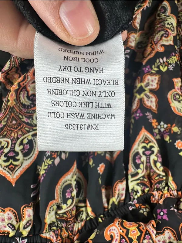 Socialite X331. Boho Paisley Peasant Mini Dress - Black with Peach Accents - Image 4