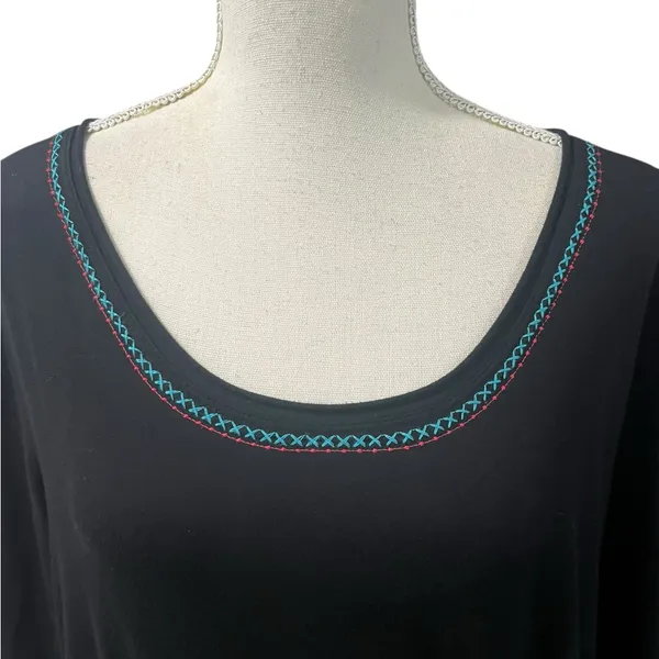 Johnny Was Embroidered Floral Black 100% Cotton Tunic Dress Scoop Neck Large - Image 3