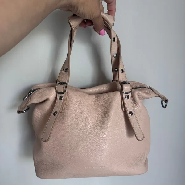 Lucky Brand Genuine Leather Bag With Silver Hardware Tan Beige - Image 2
