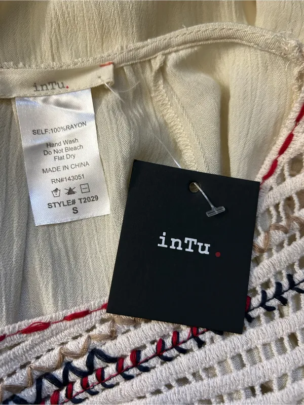 Intu Boho Crochet Yoke Cream Women's Blouse Top SM NWT - Image 15