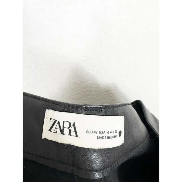 Zara Full Length Faux The 90S Leather Black Pants Size 10 Straight Leg High Rise - Image 5