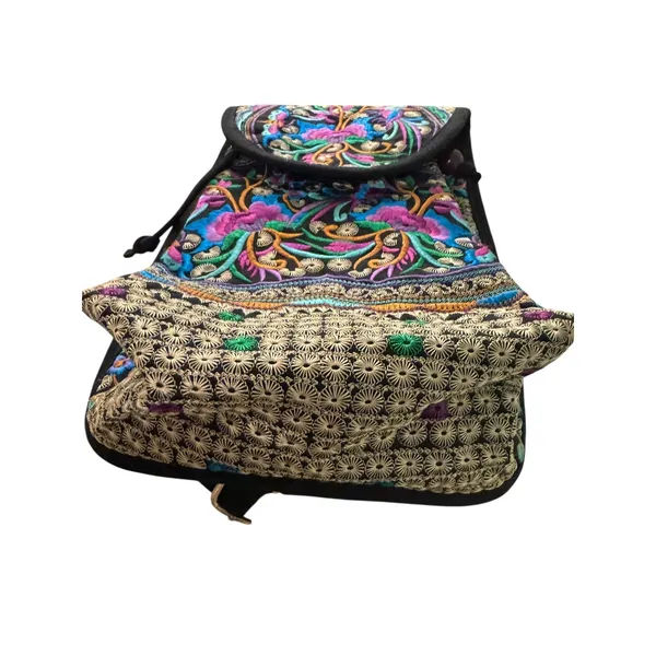 Boho Embroidered Backpack Colorful Floral Birds Drawstring Flap Bag‎ - Image 5