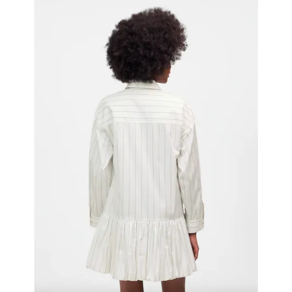 Madewell Bubble Hem Mini Shirtdress Pinstripe Poplin Cotton White Medium NWT - Image 3