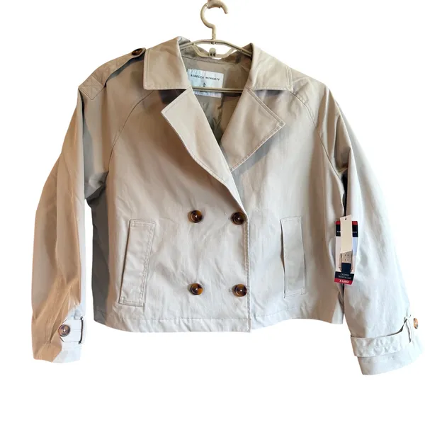 NEW Rebecca Minkoff XL Cropped Trench Coat Khaki Beige Double Breasted NWT - Image 2