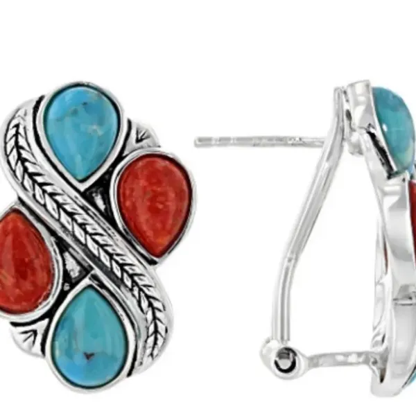 Vibrant Red & Blue Droplet Turquoise Stud Earrings - Image 4