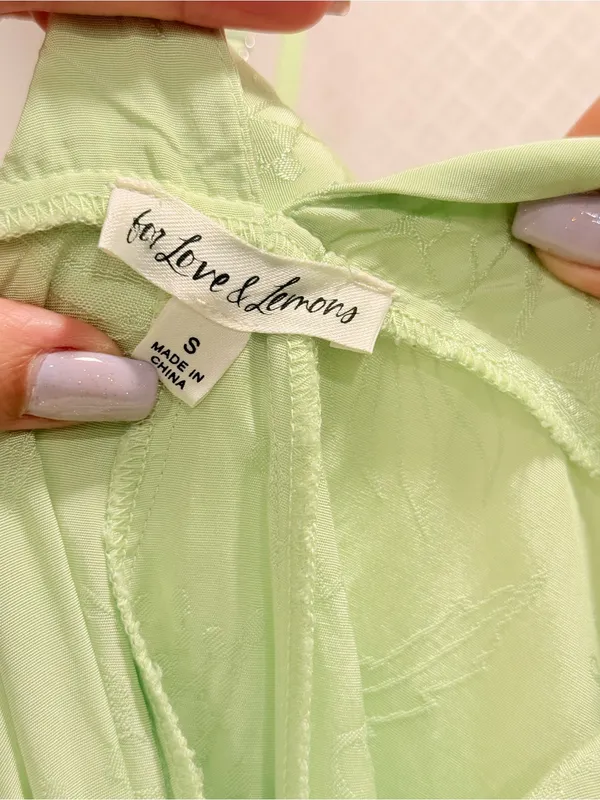 For Love & Lemons Llana Satin Midi Dress Elegant Feminine Lime Green Size S - Image 9