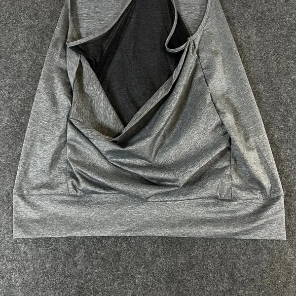 Alo Yoga Womens Gray Heathered Open Draped Mesh Back Racerback Tank‎ Top - Image 8