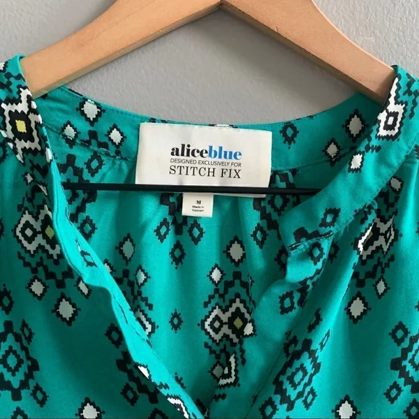 Alice Blue for Stitch Fix Teal Diamond Boho Sleeveless Blouse V-Neck Medium - Image 2