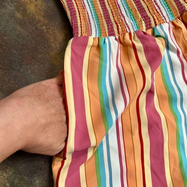 Women’s Multicolor Striped Smocked Waist Wide Leg Pants Medium - Image 7